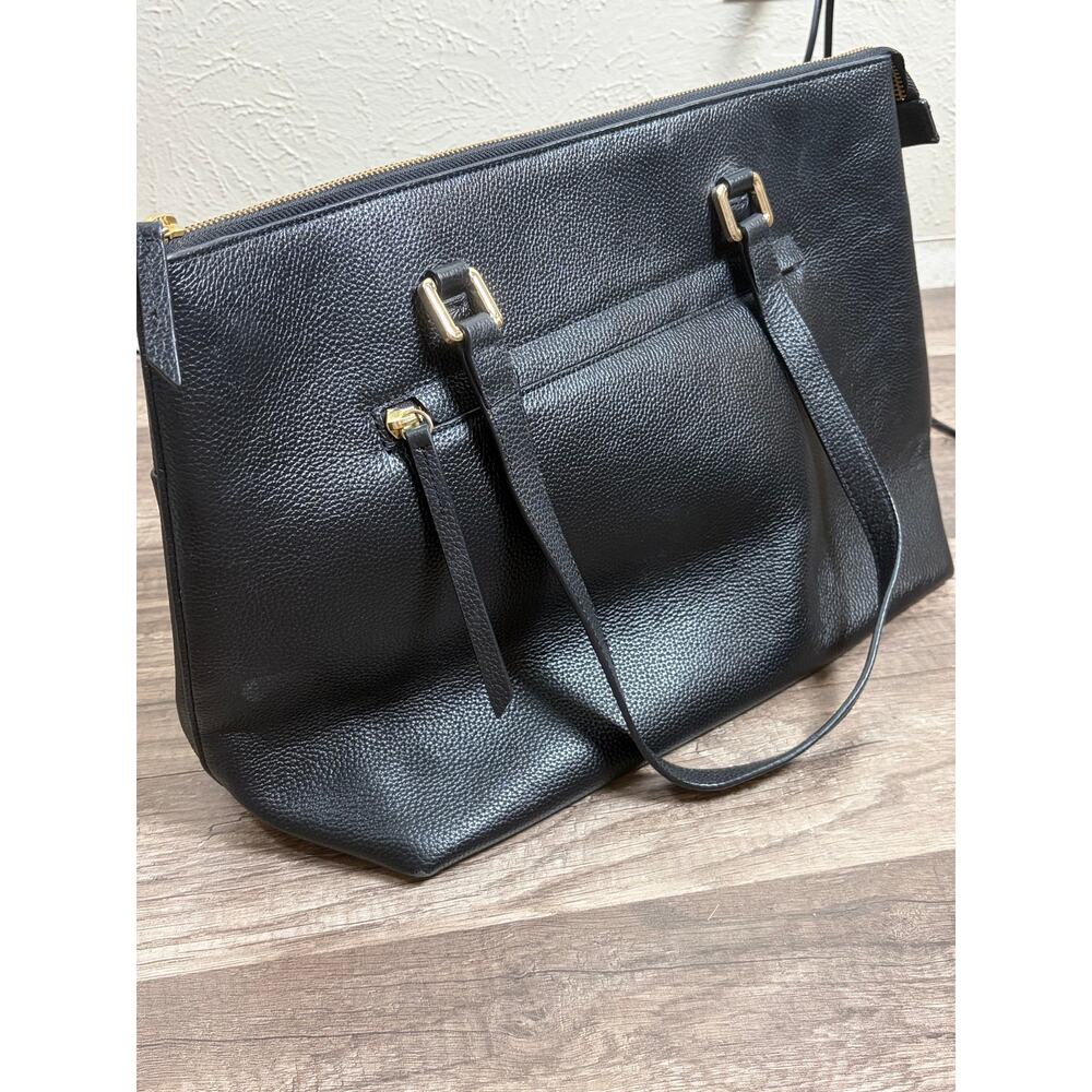 Nordstrom Black Leather Shoulder Bag Classic Neutral Minimalist Top Handle Purse - Picture 11 of 11